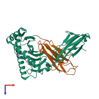 PDB entry 7jyw coloured by chain, top view.