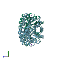 PDB entry 7jzc coloured by chain, side view.