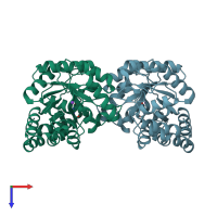 PDB entry 7jzc coloured by chain, top view.