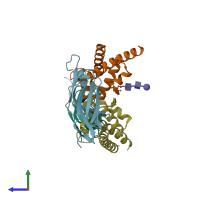 PDB entry 7jzk coloured by chain, side view.