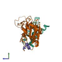 PDB entry 7jzm coloured by chain, side view.