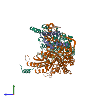 PDB entry 7k0j coloured by chain, side view.