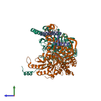 PDB entry 7k0l coloured by chain, side view.