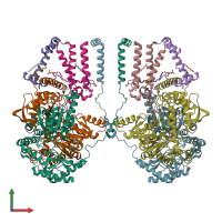 PDB entry 7k0o coloured by chain, front view.