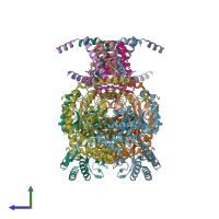 PDB entry 7k0o coloured by chain, side view.