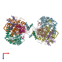 PDB entry 7k0o coloured by chain, top view.