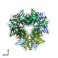 PDB entry 7k0r coloured by chain, side view.