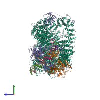 PDB entry 7k1n coloured by chain, side view.