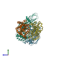 PDB entry 7k2t coloured by chain, side view.