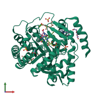 PDB entry 7k2u coloured by chain, front view.