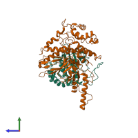 PDB entry 7k2v coloured by chain, side view.