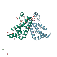 PDB entry 7k3o coloured by chain, front view.