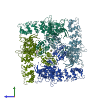 PDB entry 7k4c coloured by chain, side view.