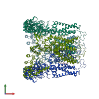 PDB entry 7k4f coloured by chain, front view.