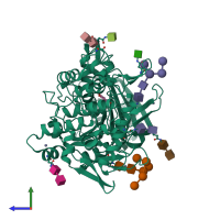 PDB entry 7k4o coloured by chain, side view.