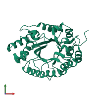 PDB entry 7k4r coloured by chain, front view.