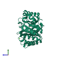 PDB entry 7k4w coloured by chain, side view.