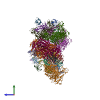 PDB entry 7k5j coloured by chain, side view.