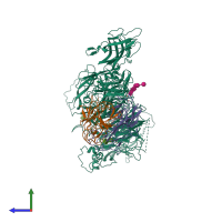 PDB entry 7k66 coloured by chain, side view.