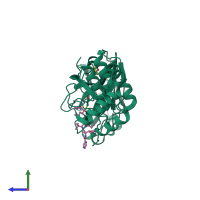 PDB entry 7k6e coloured by chain, side view.