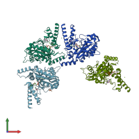 PDB entry 7k72 coloured by chain, front view.