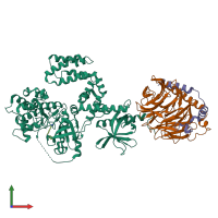 PDB entry 7k7z coloured by chain, front view.