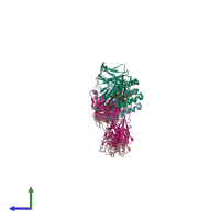 PDB entry 7k80 coloured by chain, side view.