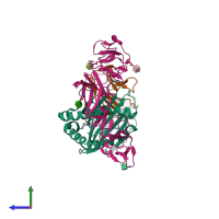 PDB entry 7k81 coloured by chain, side view.