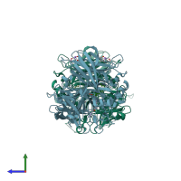 PDB entry 7k89 coloured by chain, side view.