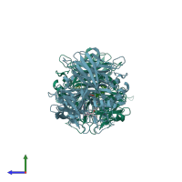 PDB entry 7k8g coloured by chain, side view.