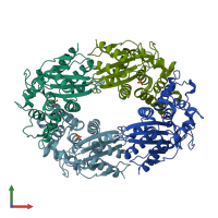 PDB entry 7k8l coloured by chain, front view.
