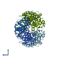 PDB entry 7k8l coloured by chain, side view.