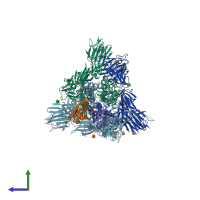 PDB 7k8y coloured by chain and viewed from the side.