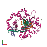 PDB entry 7k96 coloured by chain, front view.