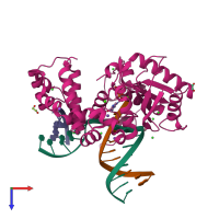 PDB entry 7k96 coloured by chain, top view.