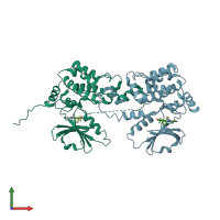 PDB entry 7kac coloured by chain, front view.