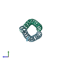 PDB entry 7kae coloured by chain, side view.