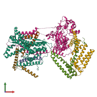 PDB entry 7kaj coloured by chain, front view.