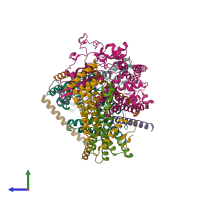 PDB entry 7kaj coloured by chain, side view.