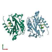 PDB entry 7kc6 coloured by chain, front view.
