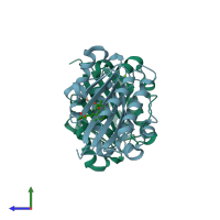 PDB entry 7kc6 coloured by chain, side view.