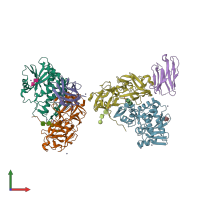 PDB entry 7kc9 coloured by chain, front view.