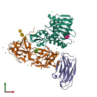 PDB entry 7kd2 coloured by chain, front view.