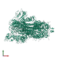Spike glycoprotein in PDB entry 7kdl, assembly 1, front view.