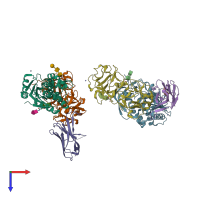 PDB entry 7kdm coloured by chain, top view.