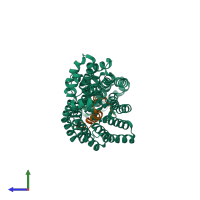 PDB entry 7kdt coloured by chain, side view.