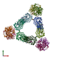 PDB entry 7kdv coloured by chain, front view.