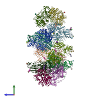 PDB entry 7kdv coloured by chain, side view.