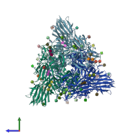 PDB entry 7ke8 coloured by chain, side view.