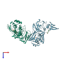 PDB entry 7keh coloured by chain, top view.